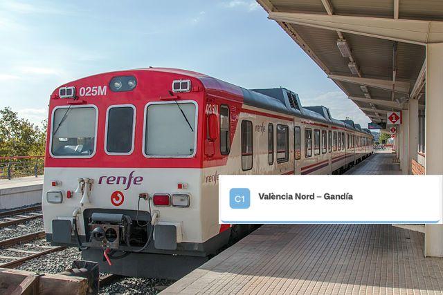 Rodalies València. Línia C1 (València Nord - Gandia): Pla, horaris i tarifes de Renfe rodalies a València